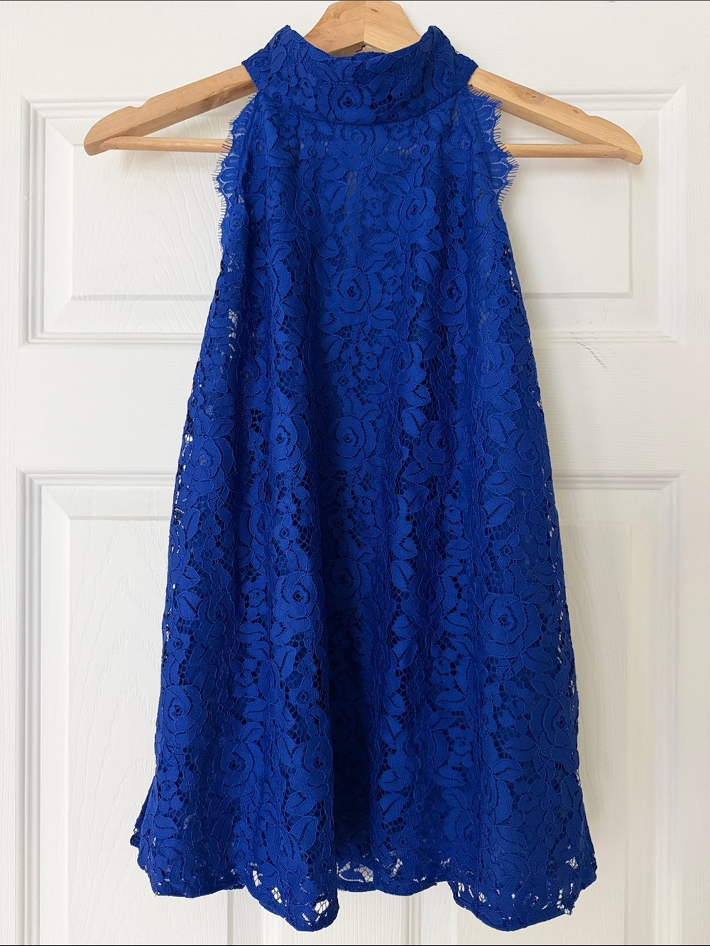 Diane Von Furstenberg Cobalt Blue Lace High-Neck Sleeveless Top